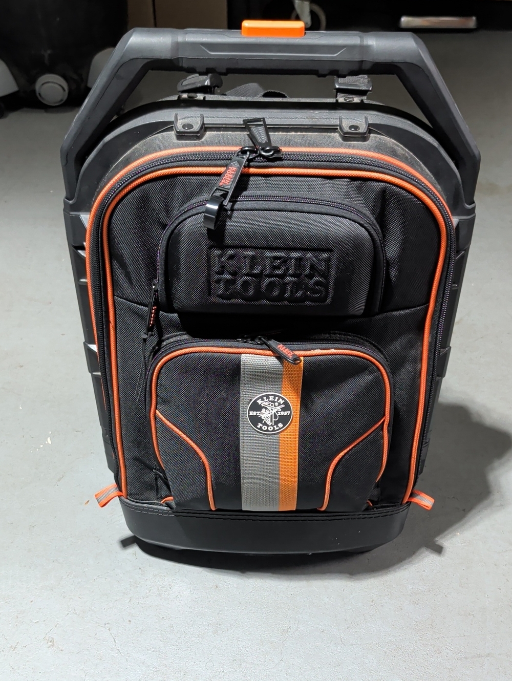 Klein Black and Orange Rolling Tool Backpack